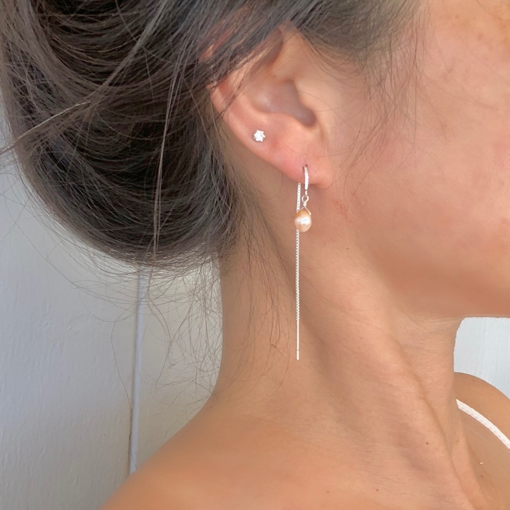 Pink Freshwater Pearl Threader Earrings 925